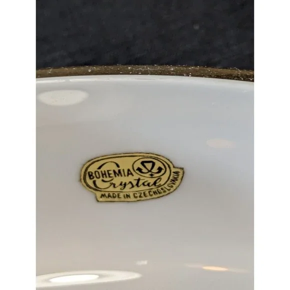 VTG Bohemian Czech Opaline Glass Bowl with Gold Motif Smoke Bowl/Candy Bowl READ - Picture 7 of 16